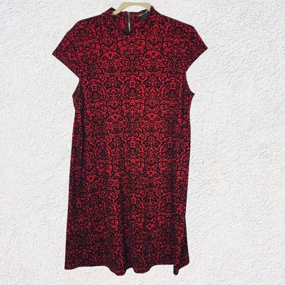 Chelsea Theodore Red Shift Black Velvet‎ Midi Dress Large Valentine Evening Date